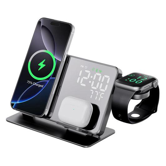 Cargador 3 en 1 con reloj y temperatura