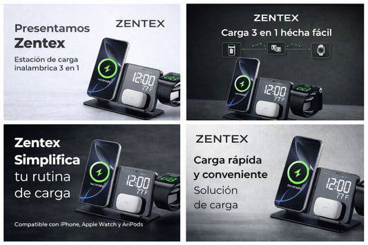 Cargador 3 en 1 con reloj y temperatura